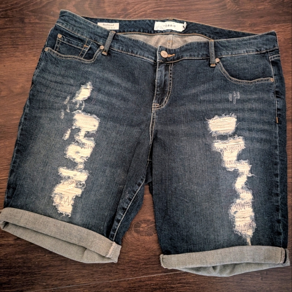 Torrid Dark Blue Boyfriend Distressed Jean Shorts